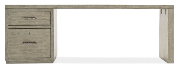 Hooker Furniture Linville 84" Desk With File Cabinet, Smoked Gray Mink Oak Veneers, Floating-Ready Modern Workstation Medium Wood 6150-10915-85