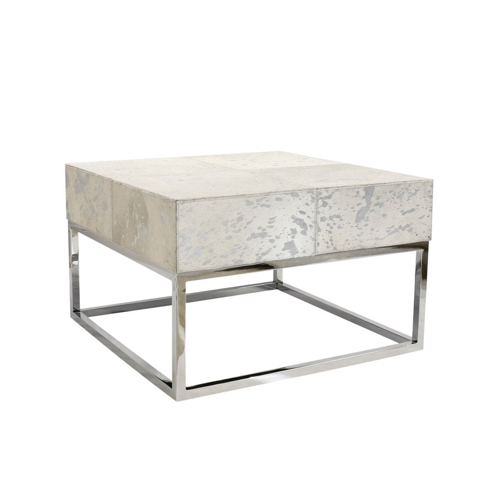 Pasargad Home Safari Collection Silver Foil Cowhide Coffee Table - Luxurious Modern Design For Any Space Silver Cowhide & Steel Pgn-1319