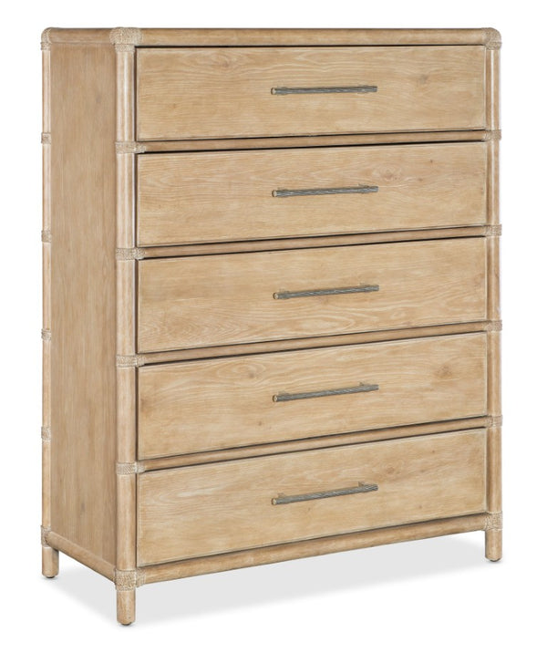 Hooker Furniture Retreat Coastal Five-Drawer Chest With Dune Oak-Maple Veneers, Rope Accents, Cedar & Felt Liners Light Wood 6950-90210-80