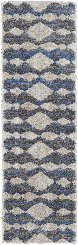 Feizy Rugs Mynka High-pile Geometric Area Rug - Pet-friendly, Stain Resistant, Stylish For High Traffic Spaces Ivory,Gray,Blue Polyester Myn39iffblugryi68