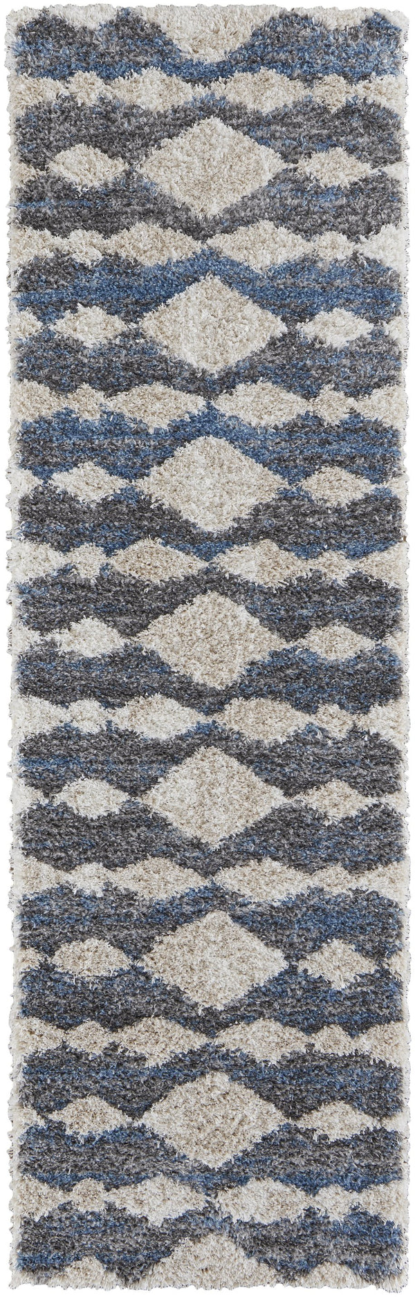 Feizy Rugs Mynka High-pile Geometric Area Rug - Pet-friendly, Stain Resistant, Stylish For High Traffic Spaces Ivory,Gray,Blue Polyester Myn39iffblugryi68