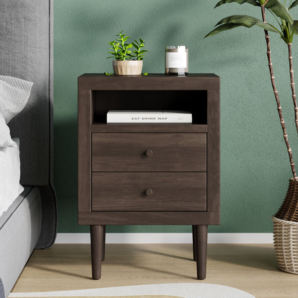 English Elm Christopher Knight Home® - 2-DRAWER Nightstand with Faux Wood Finish and Rubberwood Legs, Compact Storage Nightstand with Knob Handles Walnut 72037.00WALN