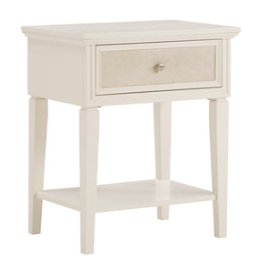 Homelegance By Top-Line Amos White Finish Beige Linen Drawer 1-Drawer Nightstand White Wood