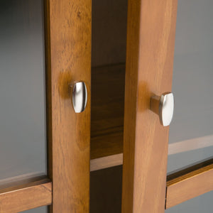 English Elm Warm Shaker Low Storage Cabinet - Handcrafted Light Golden Brown With Glass Door & Adjustable Shelves B136P159572-GIGA