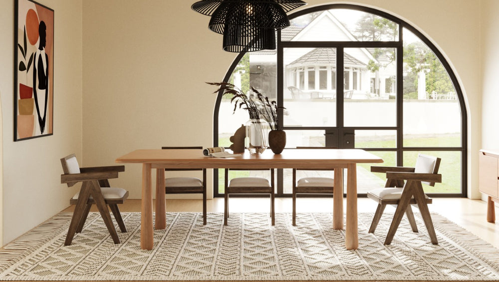 VIG Furniture Rhea Mid-Century 87" Natural Acacia & Mango Rectangular Dining Table — Seats 8, Solid Wood Craftsmanship VGWDMAR-DT2.2-NAT