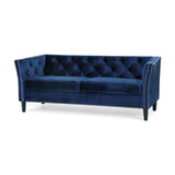 Christopher Knight Home® - Noble House - Chatwin Contemporary Tufted Velvet 3 Seater Sofa, Midnight Blue And Dark Brown