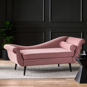 English Elm Chaise Lounge Velvet Upholstered with Birch Legs Elegant Salon Style Living Room Accent Pink 69103.00DUSPNK