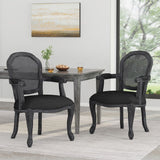 Christopher Knight Home® Mina French Country Wood and Cane Upholstered Dining Chair, Black and Gray - Set of 2