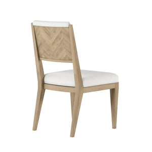 A.R.T. Furniture Garrison Side Chair: Luxurious Cream Chenille, Herringbone Design, Washed Oak Finish For Elegant Dining White, Brown Parawood Solids With Ash Embossing,White Oak Veneers,Foam,Fabric 322204-1302