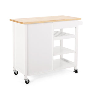 English Elm Christopher Knight Home® - Kitchen Island Cart with Solid Rubberwood Top, 41.75" Mobile Island with Drawer, Cabinet, Shelves & Wheels White 67756.00NATWHT
