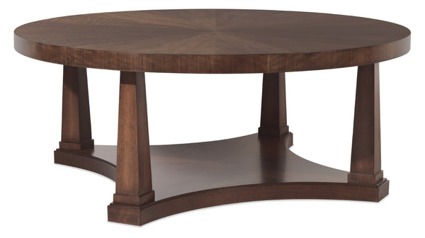Hooker Furniture Archives Round Cocktail Table — 48" Figured Walnut Round Top, Open Shelf, Classic Walnut Finish, Durable Elegance 6123-80111-89
