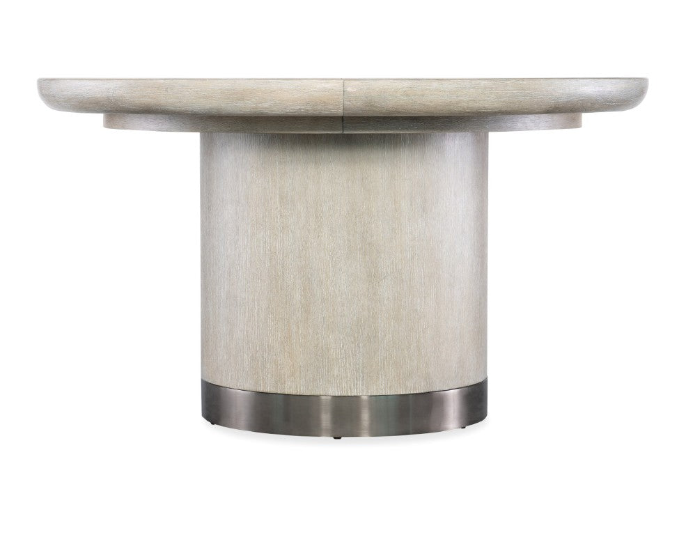 Hooker Furniture Modern Mood Round Dining Table With Alabaster Oak Veneer, Pewter Banding And 18" Leaf Extension Light Brown 6850-75201-80