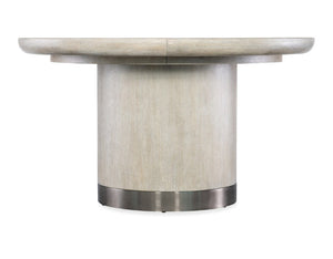Hooker Furniture Modern Mood Round Dining Table With Alabaster Oak Veneer, Pewter Banding And 18" Leaf Extension Light Brown 6850-75201-80