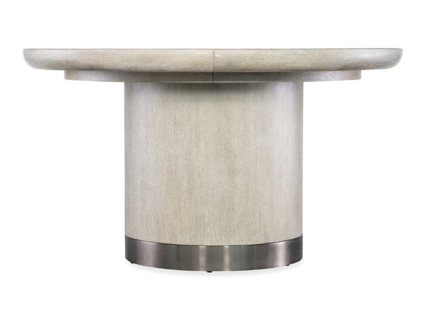 Hooker Furniture Modern Mood Round Dining Table With Alabaster Oak Veneer, Pewter Banding And 18" Leaf Extension Light Brown 6850-75201-80