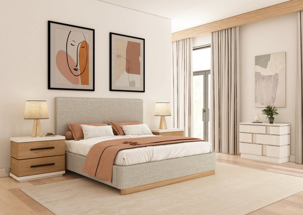 A.R.T. Furniture Portico Contemporary Bed With Curved Headboard And Sienna Wood Accents For Modern Bedrooms Brown Parawood Solids,Foam,Fabric 323126-3335