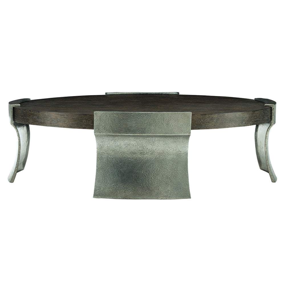 Bernhardt Bernhardt Gainsford Round Sandblasted Oak Cocktail Table 61" Weathered Charcoal Top, Graphite Cast-Aluminum Legs 396014