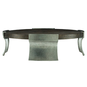Bernhardt Bernhardt Gainsford Round Sandblasted Oak Cocktail Table 61" Weathered Charcoal Top, Graphite Cast-Aluminum Legs 396014