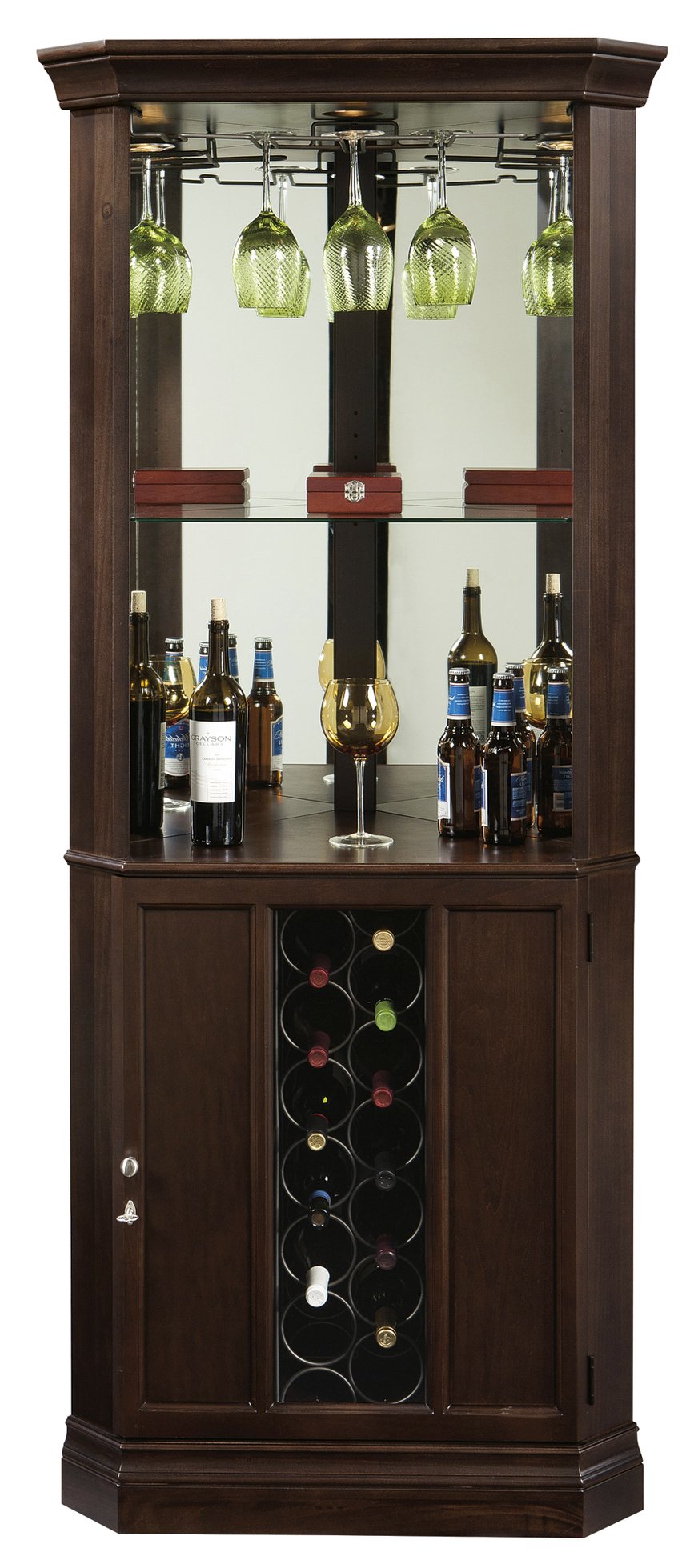 Hekman Furniture 690000 Elegant Wine & Bar Cabinet With Ample Storage, Touch-lite & Glass Panels For Stylish Home Decor Aged Grey Piedmont Vi Corner Wine Cabinet 690047