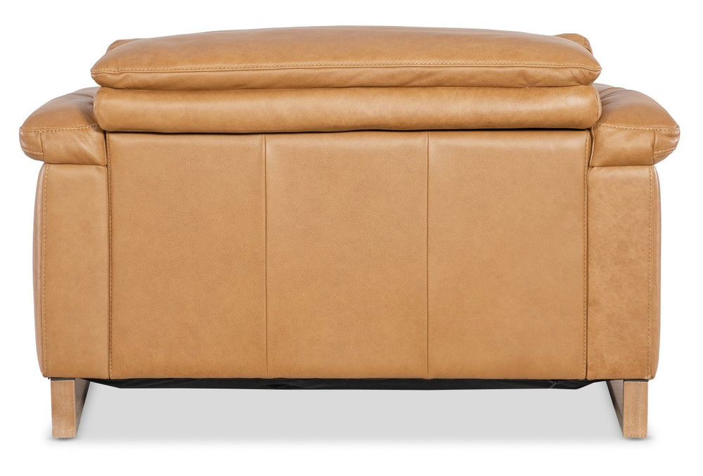 Hooker Furniture Jericho Oversized Power Recliner In Dallas Toffee Leather With Sleigh Wood Sides, Pillow Arms, Motorized Headrest And Hidden Controls 43.20 L x 53.50W x 32.20H SS461-PH1-087