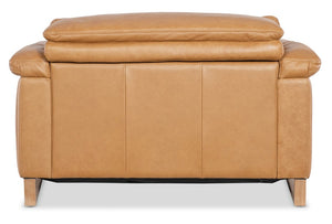 Hooker Furniture Jericho Oversized Power Recliner In Dallas Toffee Leather With Sleigh Wood Sides, Pillow Arms, Motorized Headrest And Hidden Controls 43.20 L x 53.50W x 32.20H SS461-PH1-087