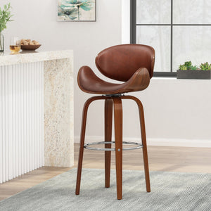 English Elm Christopher Knight Home® - 30" Mid-Century Modern Upholstered Swivel Barstool with Beech Frame, Concave Seat, Easy-Clean Leather Finish Brown 67493.00PUCOGN