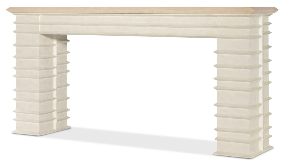 Hooker Furniture Commerce Melrose Console Table — Alabaster Textured Plaster Finish, Tiered Ridge Silhouette, Slim 68" Modern Entryway Centerpiece 7228-85134-02