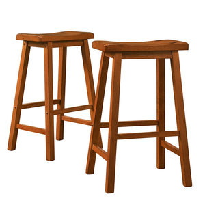 Homelegance By Top-Line Jarvis Saddle Seat 29-inch Bar Height Backless Stools (Set of 2) Oak Rubberwood