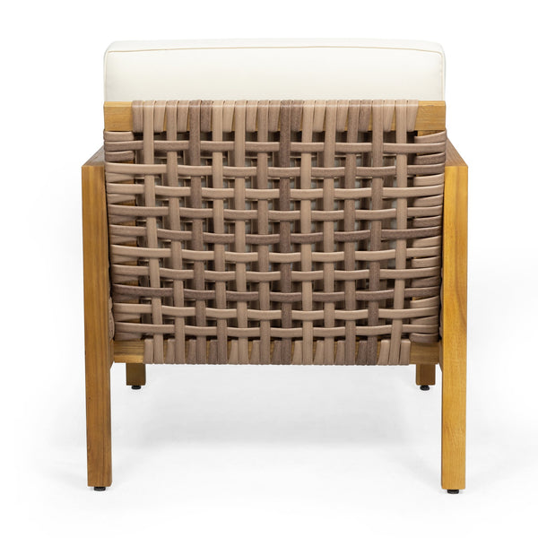 English Elm Christopher Knight Home® - Joliet Teak Acacia Wood Outdoor Club Chair with Woven Wicker Accents, Weather-Resistant 400lb Capacity 70146.00BGE
