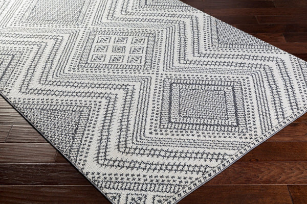 Livabliss Ariana Global Geometric Accent Rug Machine Woven Polypropylene High Low Pile Entryway Black, White 2' x 2'11" RIA2302-23