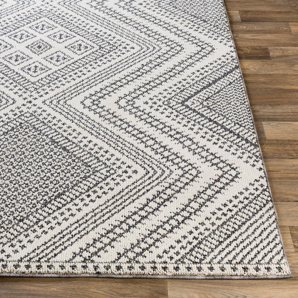 Livabliss Ariana Global Geometric Accent Rug Machine Woven Polypropylene High Low Pile Entryway Black, White 2' x 2'11" RIA2302-23