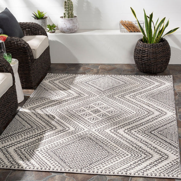 Livabliss Ariana Global Geometric Accent Rug Machine Woven Polypropylene High Low Pile Entryway Black, White 2' x 2'11" RIA2302-23