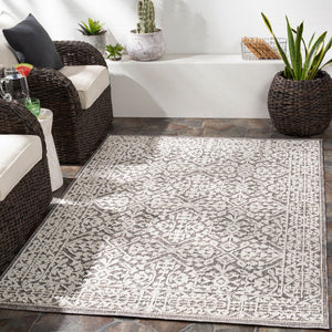 Livabliss Ariana Global Medallion Polypropylene Accent Rug for Entryways and Bohemian Spaces Gray, White 2' x 2'11" RIA2303-23