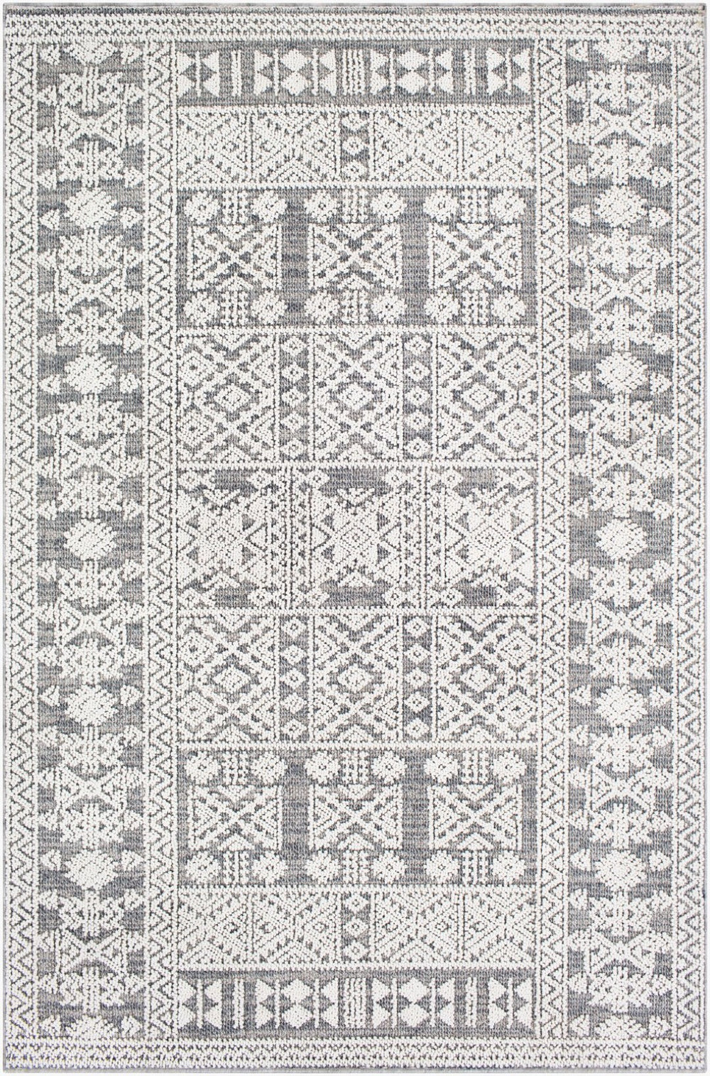 Livabliss Ariana Global Patterned Polypropylene Accent Rug with High Low Pile Texture White, Gray 8'10" x 12' RIA2305-81012