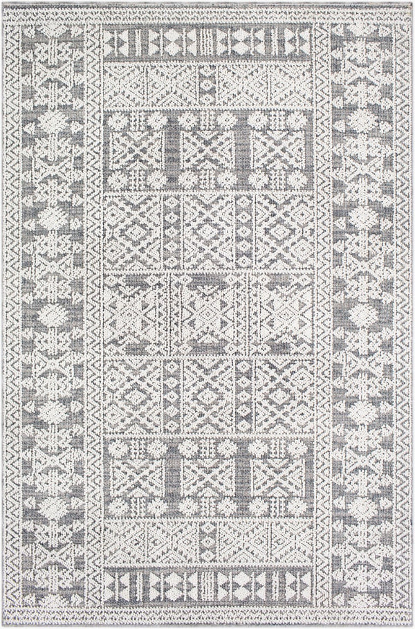 Livabliss Ariana Global Patterned Polypropylene Accent Rug with High Low Pile Texture White, Gray 8'10" x 12' RIA2305-81012