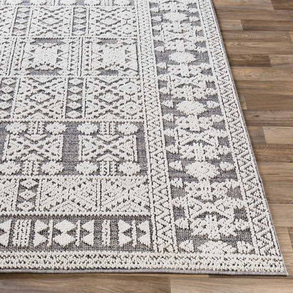 Livabliss Ariana Global Patterned Polypropylene Accent Rug with High Low Pile Texture White, Gray 8'10" x 12' RIA2305-81012