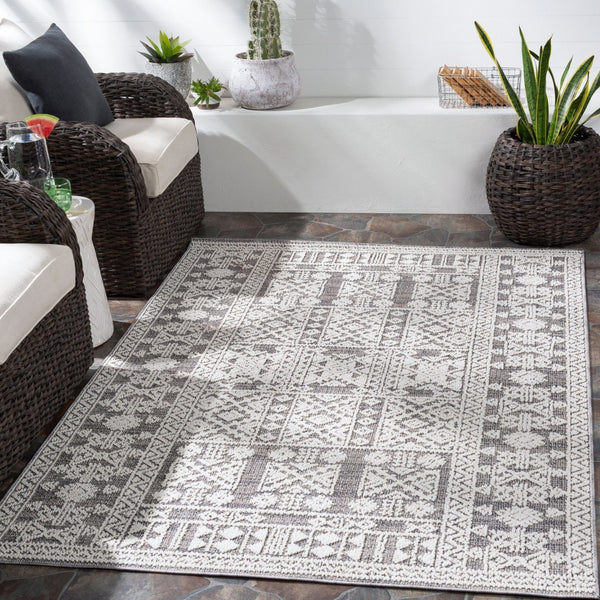 Livabliss Ariana Global Patterned Polypropylene Accent Rug with High Low Pile Texture White, Gray 8'10" x 12' RIA2305-81012