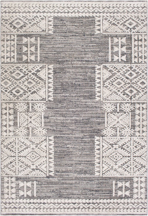Livabliss Ariana Global Inspired Polypropylene Accent Rug with High Low Pile for Entryways Gray, Black 2' x 2'11" RIA2306-23