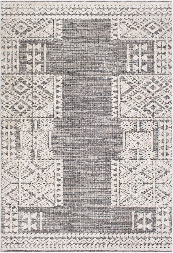 Livabliss Ariana Global Inspired Polypropylene Accent Rug with High Low Pile for Entryways Gray, Black 2' x 2'11" RIA2306-23