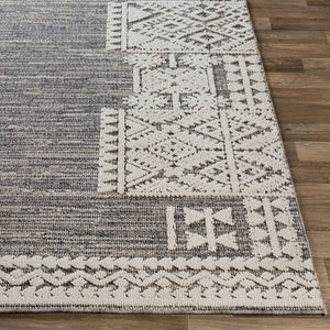 Livabliss Ariana Global Inspired Polypropylene Accent Rug with High Low Pile for Entryways Gray, Black 2' x 2'11" RIA2306-23