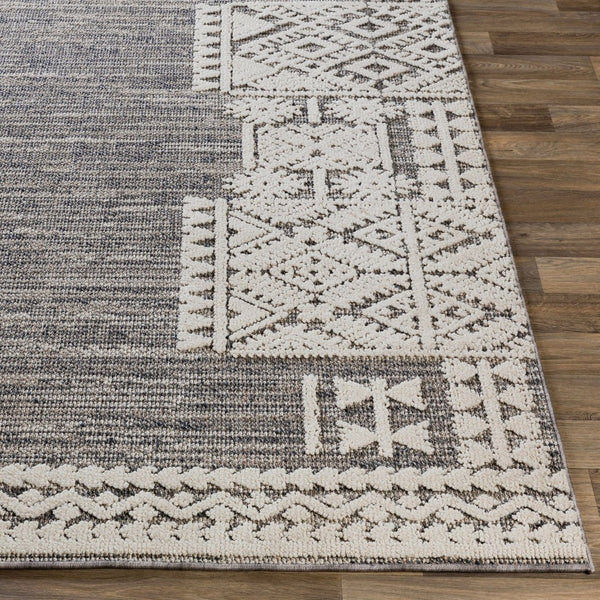 Livabliss Ariana Global Inspired Polypropylene Accent Rug with High Low Pile for Entryways Gray, Black 2' x 2'11" RIA2306-23