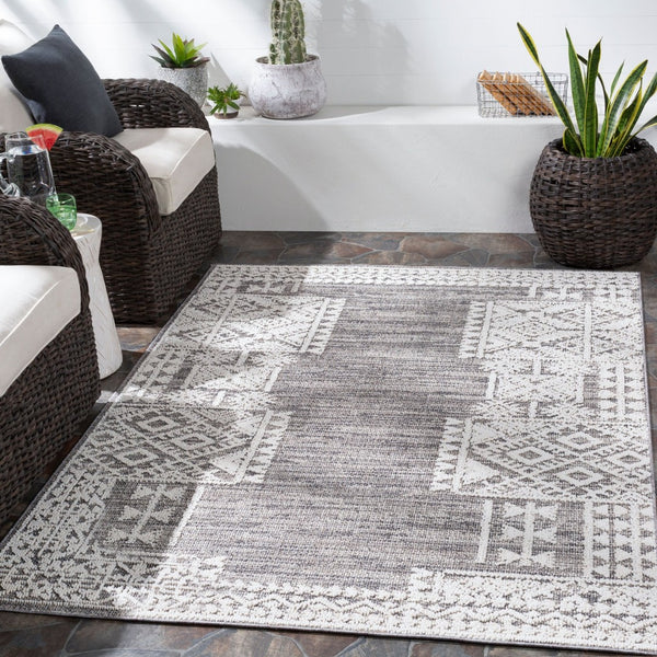 Livabliss Ariana Global Inspired Polypropylene Accent Rug with High Low Pile for Entryways Gray, Black 2' x 2'11" RIA2306-23