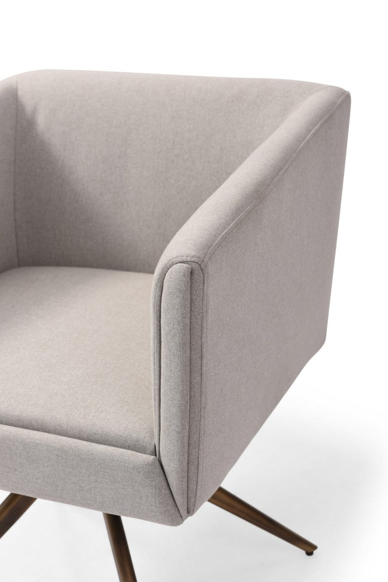 VIG Furniture Riaglow Light Grey Fabric Dining Chair With Plush Foam, Supportive Arms & Brass Satellite Base - Mid-Century Modern Comfort VGVCB8522-LTGRY-DC