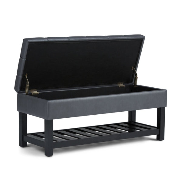 English Elm Saxon Storage Ottoman Bench - Versatile Stone Grey Faux Leather With Hidden Storage & Seating Solutions B136P159131-GIGA