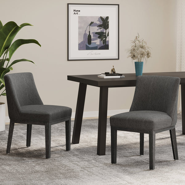 English Elm Dining Chair Set of 2 Solid Wood Textured Fabric Upholstered Farmhouse Modern Style 69408.00FCHAR