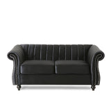 Christopher Knight Home® - Noble House - Glenmont Modern Glam Channel Stitch Velvet Loveseat with Nailhead Trim, Black and Dark Brown