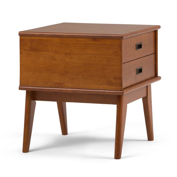 English Elm Draper - Elegant Mid Century Side Table With Two Drawers In Teak Brown For Stylish Storage Solutions B136P158150
