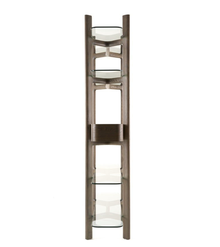 VIG Furniture Rinaldi Mid-Century Modern Grey Ash Bookshelf With Tempered Glass Shelves, Sculptural Angled Supports VGCS-DS-23006