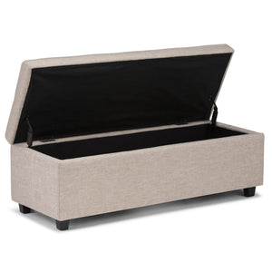 English Elm Castleford Upholstered Storage Ottoman Bench with Tufted Lid & Child-Safe Hinge, Natural Linen Finish B136P159921