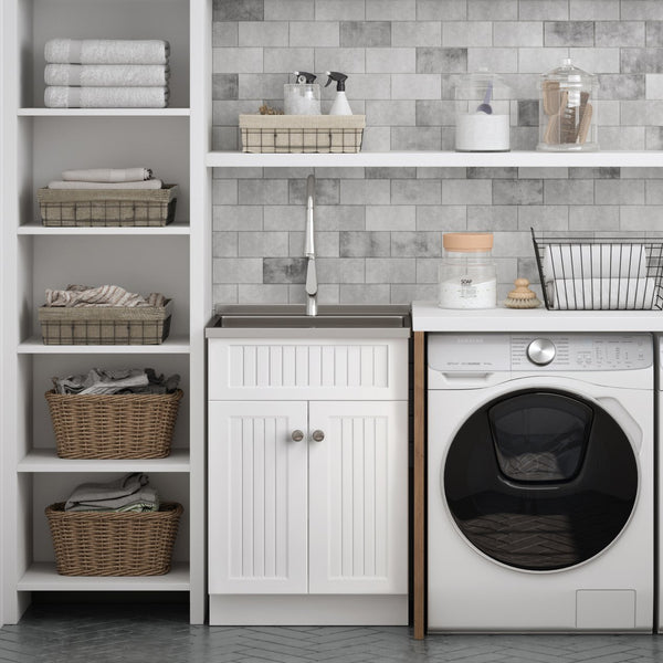 English Elm Beckham - 24" Laundry Cabinet With Durable Stainless Steel Sink & Functional Faucet - White Finish B136P158789
