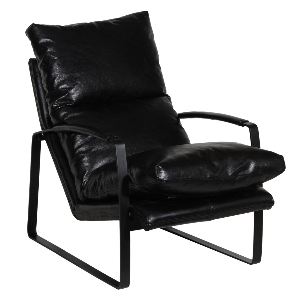Porter Designs Porter Eugene Black Top-grain Leather Accent Chair With Curved Metal Frame & Stylish Slingback Design Black Leather 02-108-06-2769